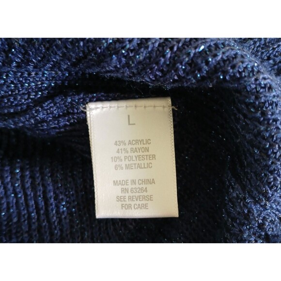 Westport Womens Large Blue Shimmer Criss Cross Front 3/4 Sleeve Tunic Knit Top - Picture 6 of 6